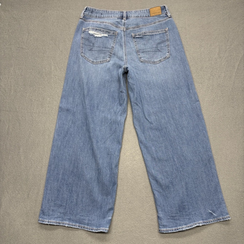 American Eagle Low Rise Baggy Jeans Wide Leg Womens 8 Short Blue Stretch Y2K - Picture 12 of 16